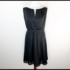 Loft 6 Dress Satin Black Cream Cocktail Boat Neck